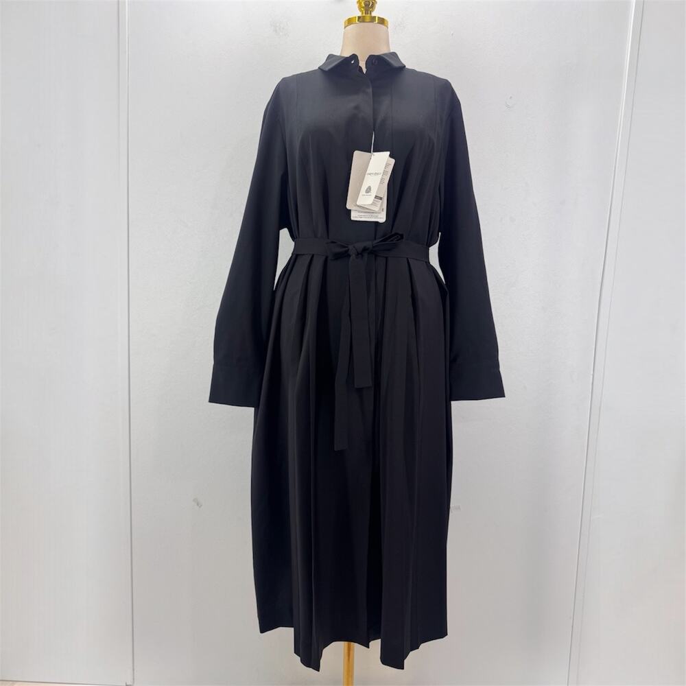 NWT Marina Rinaldi Black Virgin Wool Shirt Dress Belted US 20 Neutral Minimalist - Picture 1 of 10